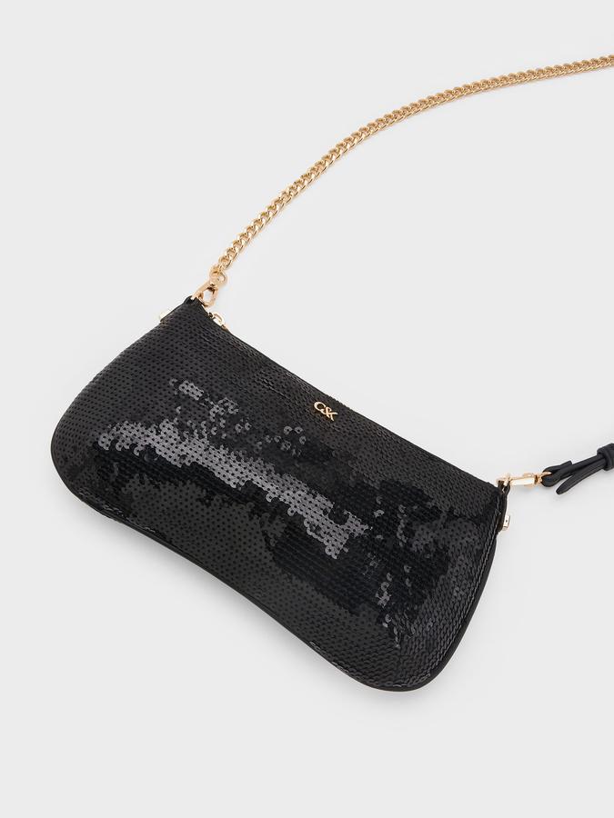 Sequin Mesh amp; Leather Shoulder Bag image number 3