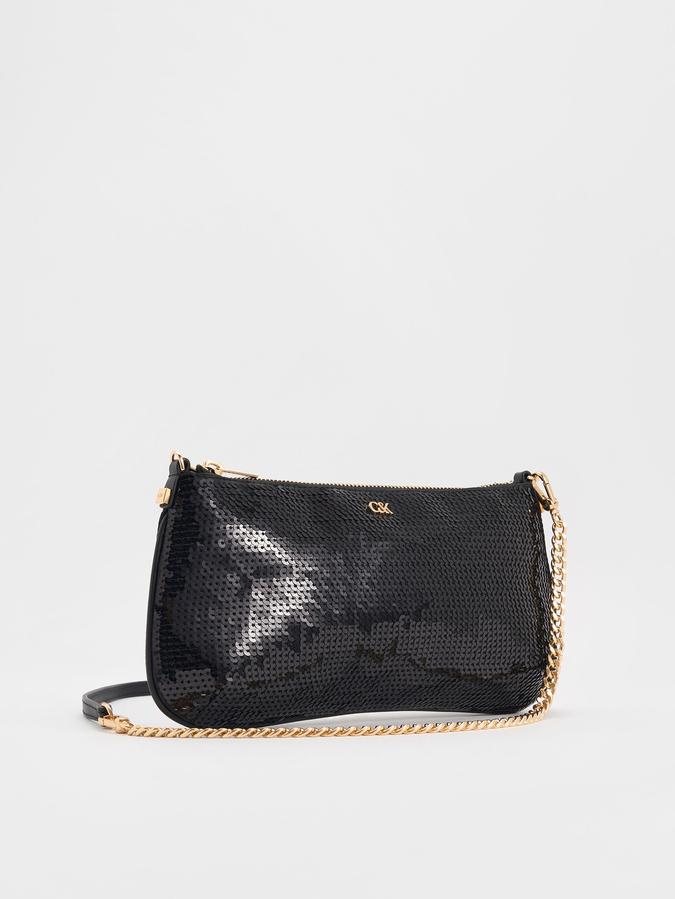 Sequin Mesh amp; Leather Shoulder Bag image number 1