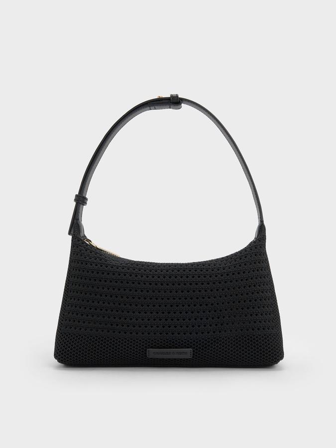 Ida Checkered Knitted Shoulder Bag-Black