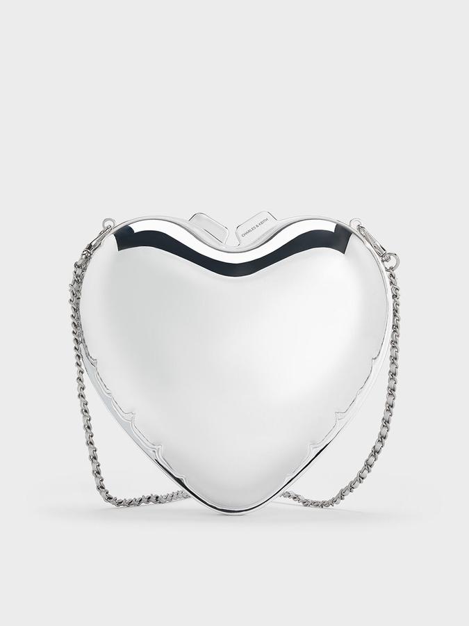 Metallic Heart Crossbody Bag-Silver