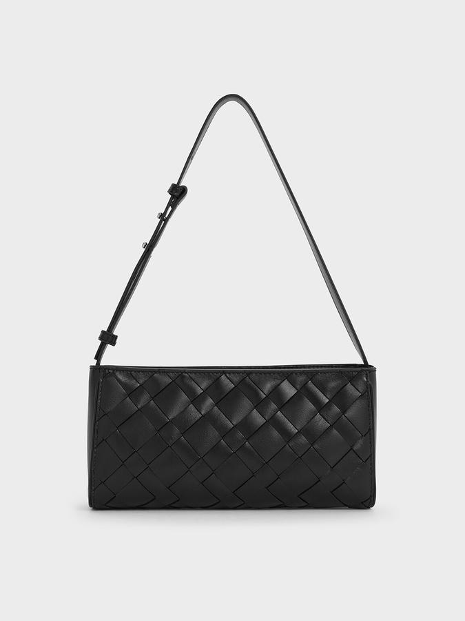 Ivette Woven Elongated Shoulder Bag-NOIR