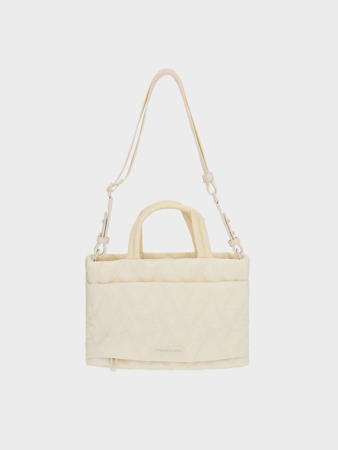 Nylon Chevron Boxy Tote Bag-CREAM