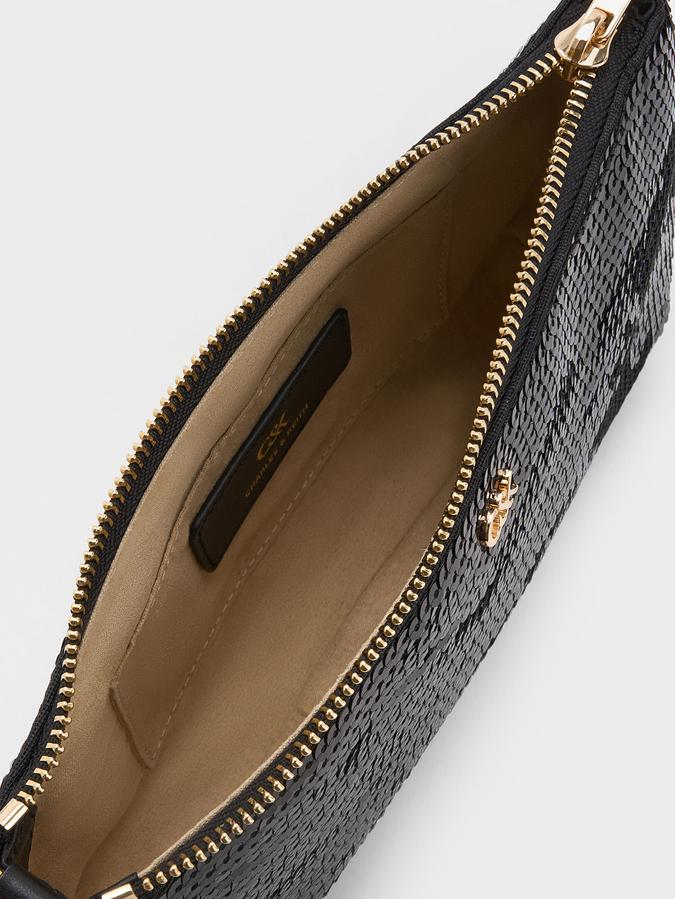 Sequin Mesh amp; Leather Shoulder Bag image number 4