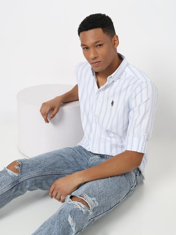 Men Polycotton Regular Fit Button-Down Collar Striped Shirt
