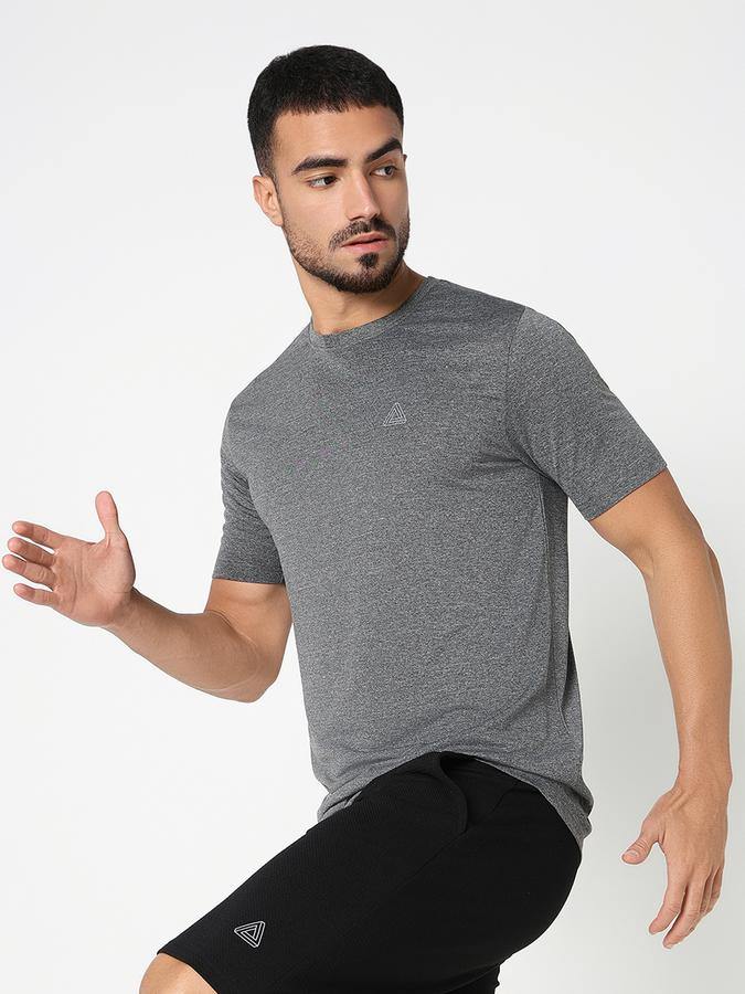 Men Polyester Regular Fit Crew Neck Heathered T-shirt