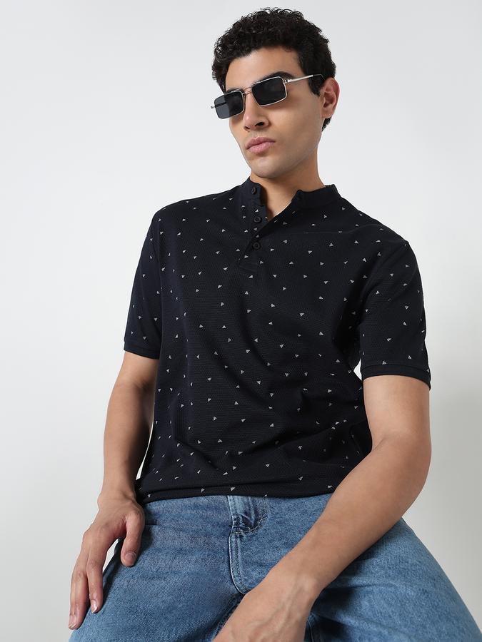 Men Cotton Regular Fit Henley Printed T-shirt