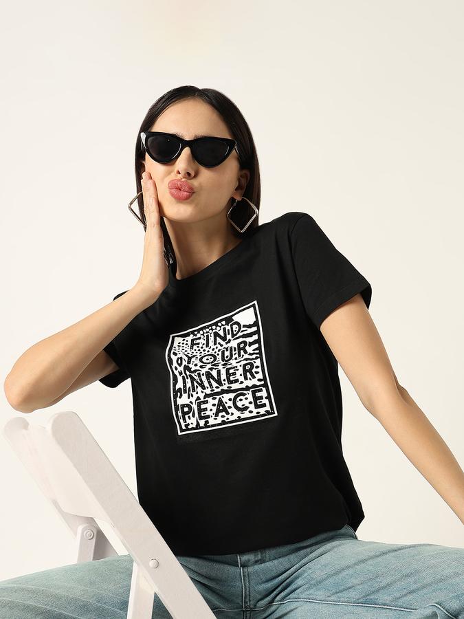 Women Cotton Regular Fit Crew Neck Graphic T-shirt