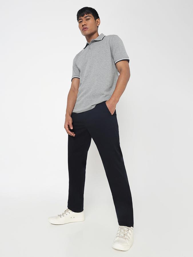 Men Cotton Slim Fit Flat Front Solid Trousers