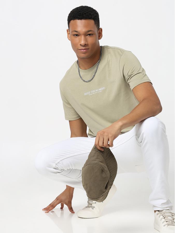 Men Cotton Regular Fit Crew Neck Typographic T-shirt