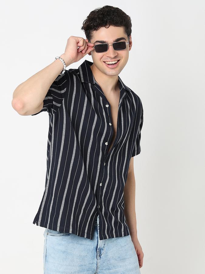 Men Polycotton Regular Fit Camp Collar Striped Shirt
